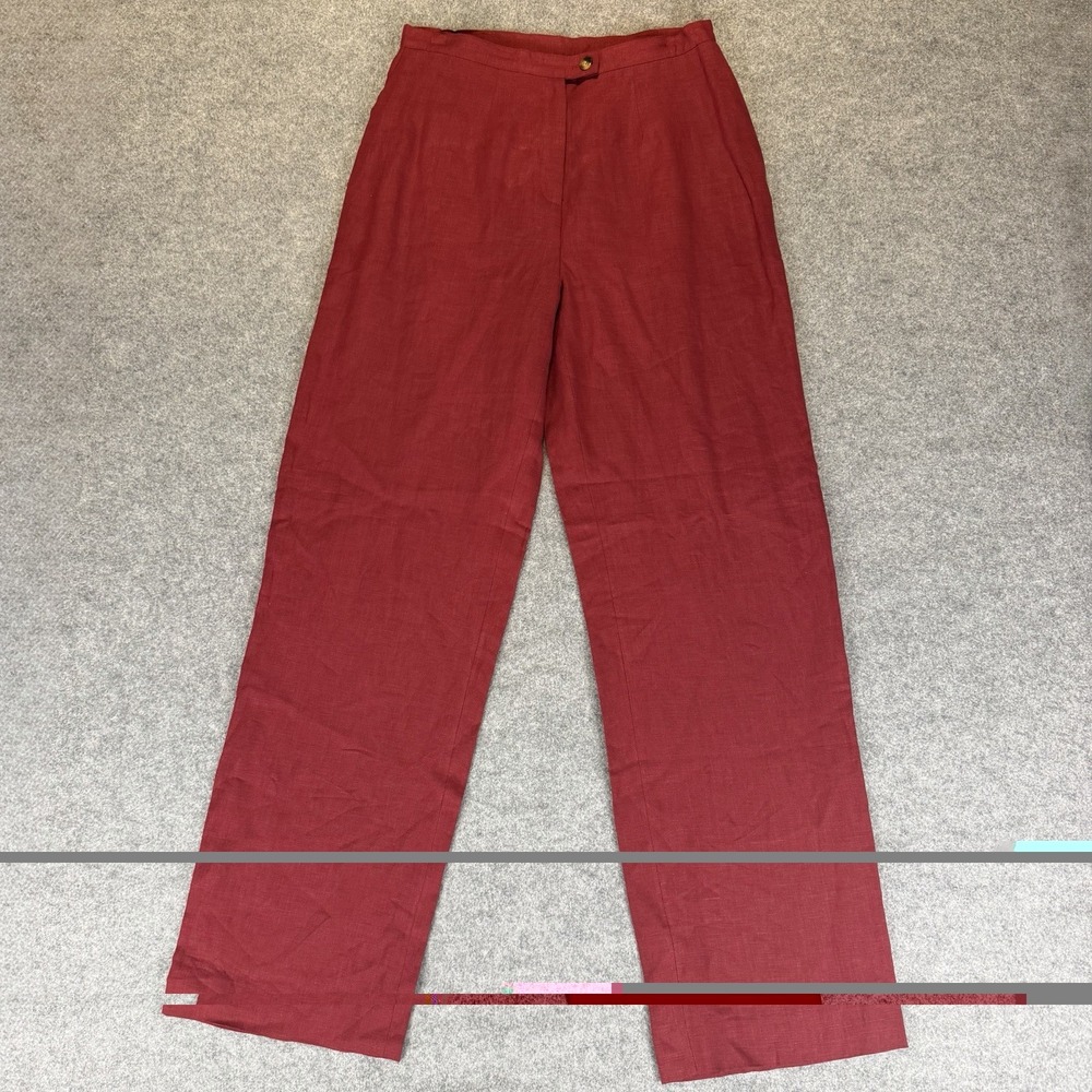 KENAR Red Linen Pants High Rise Straight Wide Leg Casual Trousers Size 4